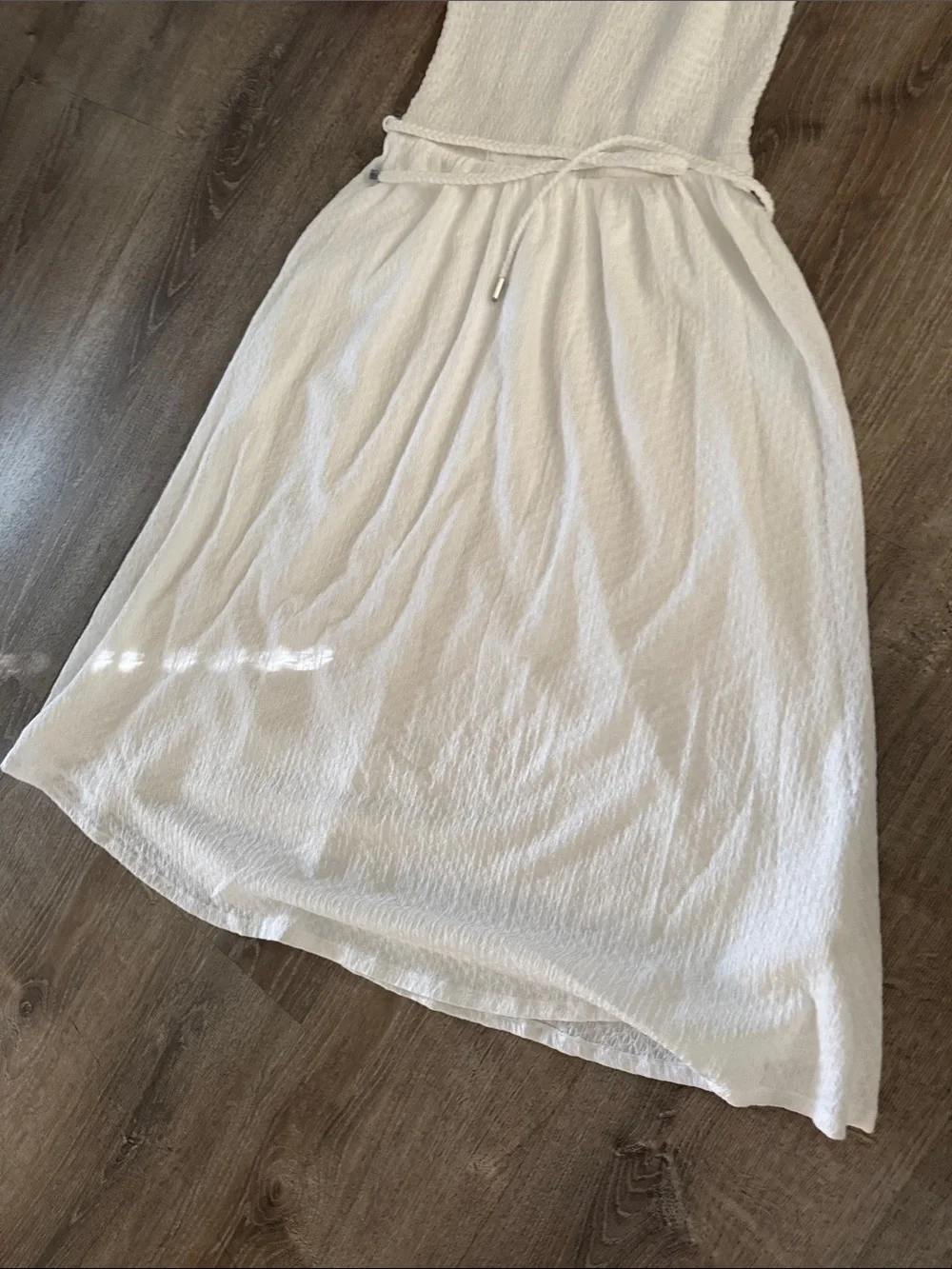Michael Kors Sport Summer White Sleeveless Textured Maxi Dress with Tie Waist